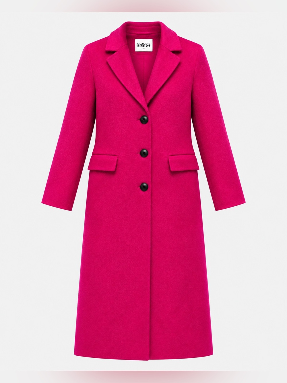 Claudie Pierlot Ginette Fuchsia Pink Wool Long Coat FR 34 XS NWT